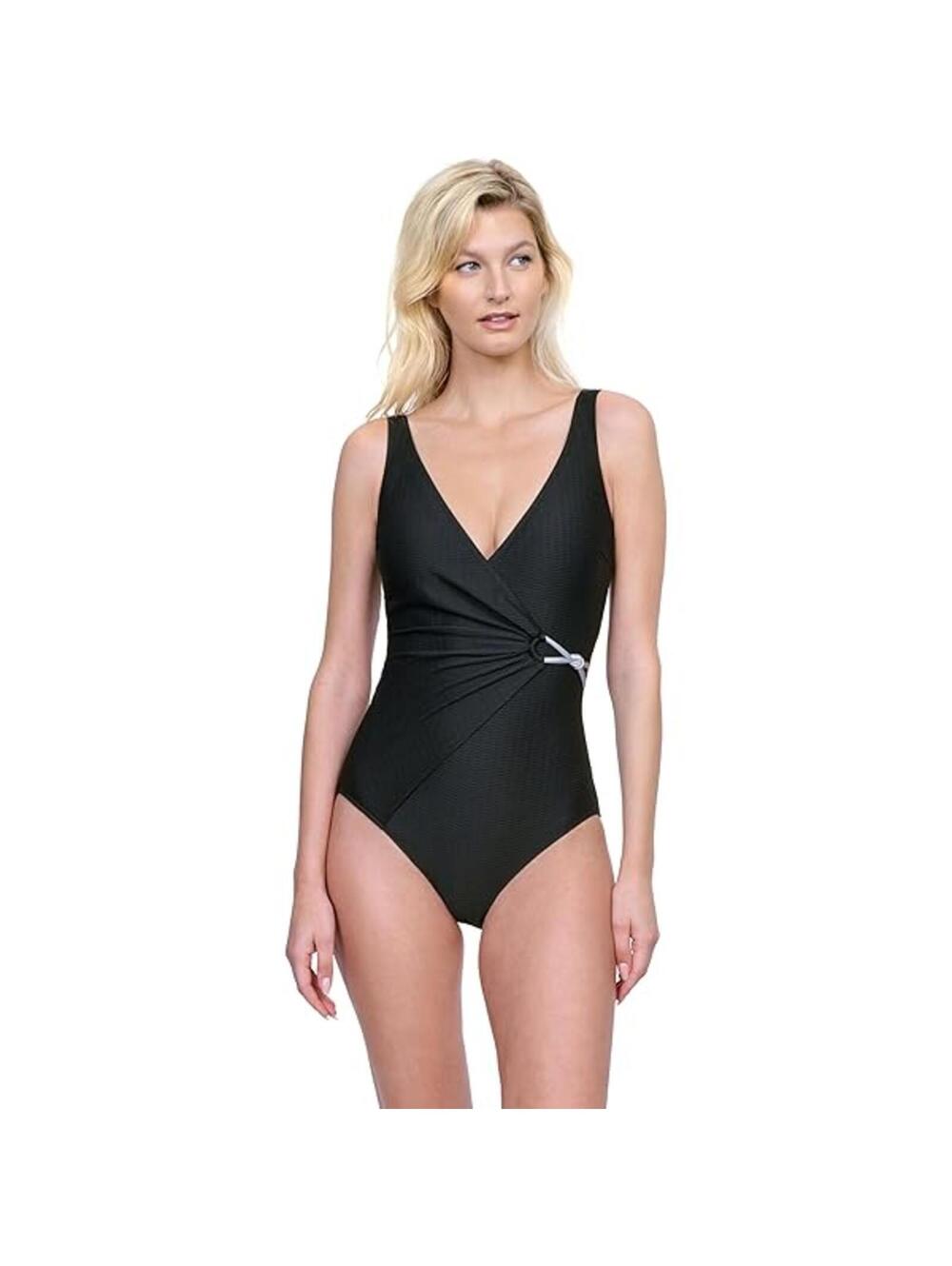 profile by  Gottex Harbourside Women’s Textured v Neck One Piece Swimsuit